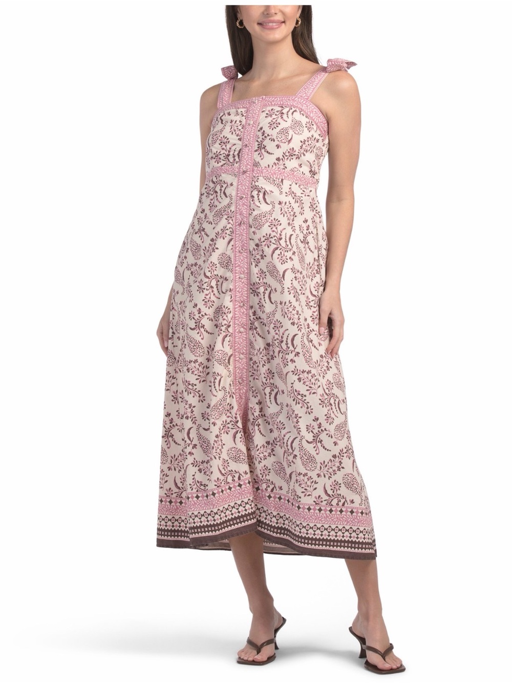 LEAVE PINK FLORAL TIE SHOULDER MAXI DRESS SIZE M NWT